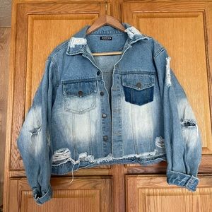 Fashion Nova oversized distressed Jean jacket